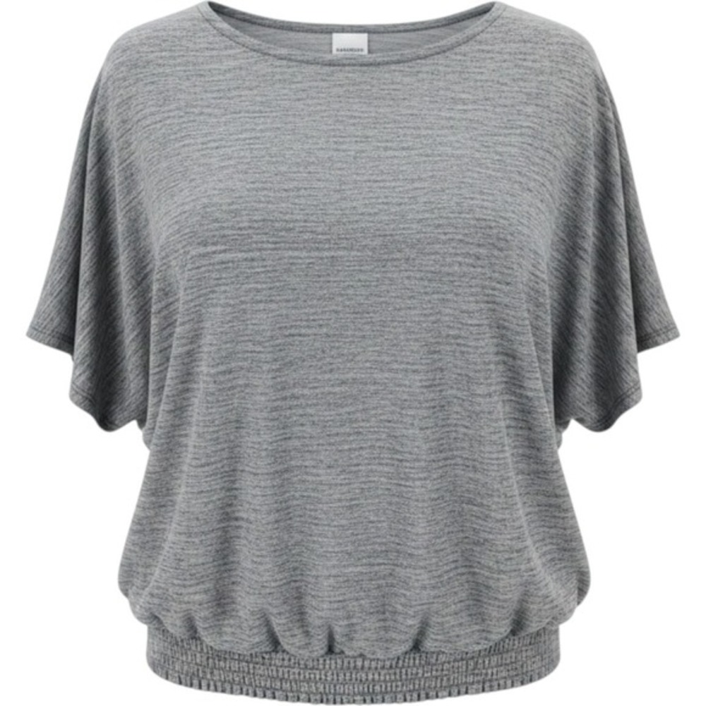 Apt 9 Womens Gray Space Dye Smocked Hem Strappy Back Dolman Sleeve Top Large